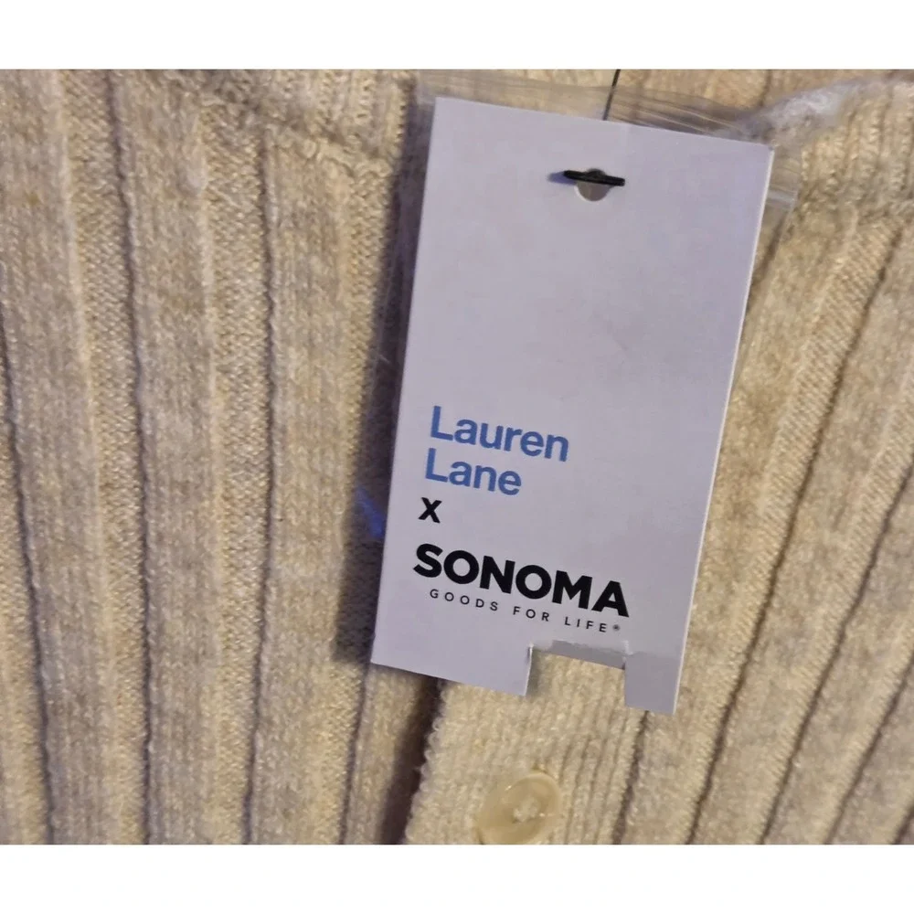NWT Lauren Lane X Sonoma Ribbed Half Button Henley Sweater Women's Size Medium